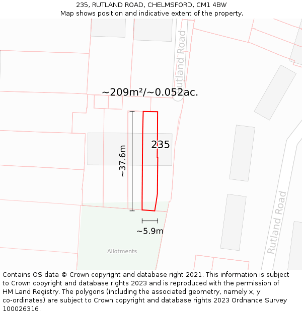 235, RUTLAND ROAD, CHELMSFORD, CM1 4BW: Plot and title map