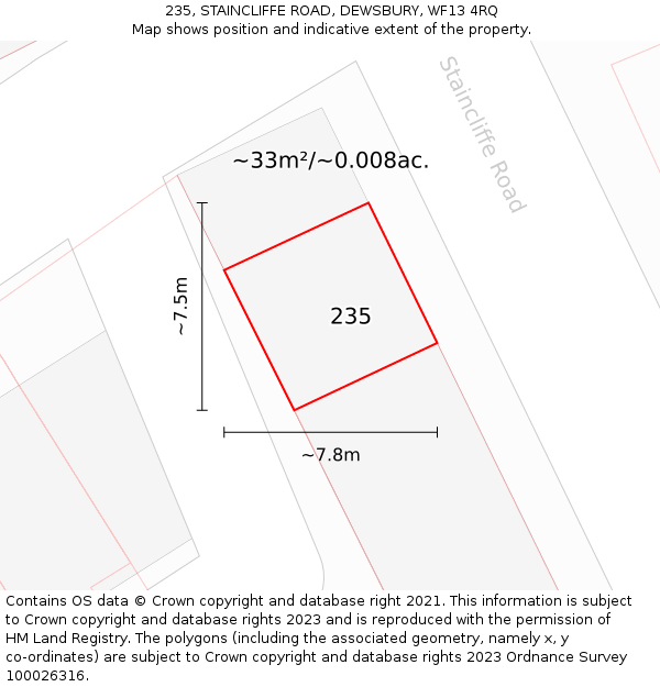 235, STAINCLIFFE ROAD, DEWSBURY, WF13 4RQ: Plot and title map