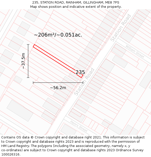 235, STATION ROAD, RAINHAM, GILLINGHAM, ME8 7PS: Plot and title map