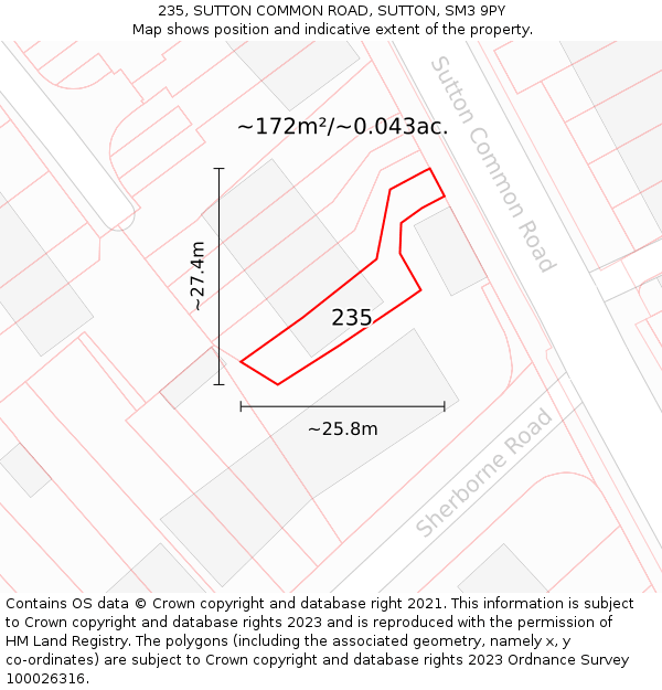235, SUTTON COMMON ROAD, SUTTON, SM3 9PY: Plot and title map