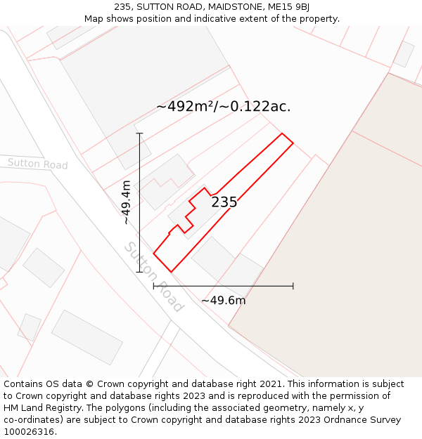 235, SUTTON ROAD, MAIDSTONE, ME15 9BJ: Plot and title map