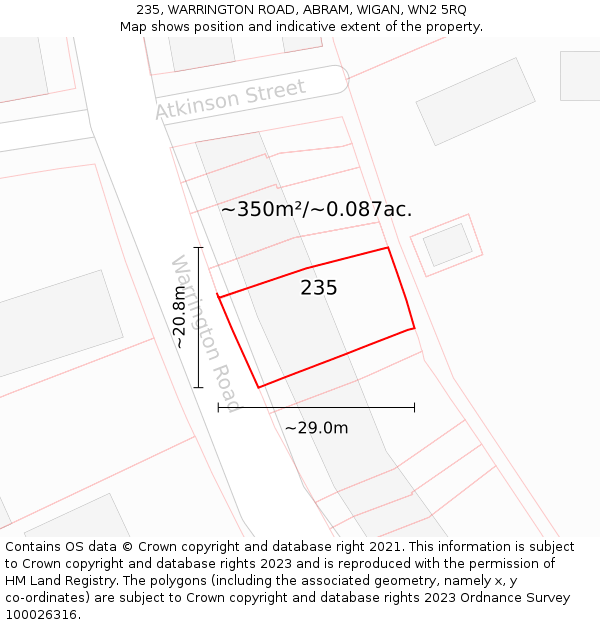 235, WARRINGTON ROAD, ABRAM, WIGAN, WN2 5RQ: Plot and title map