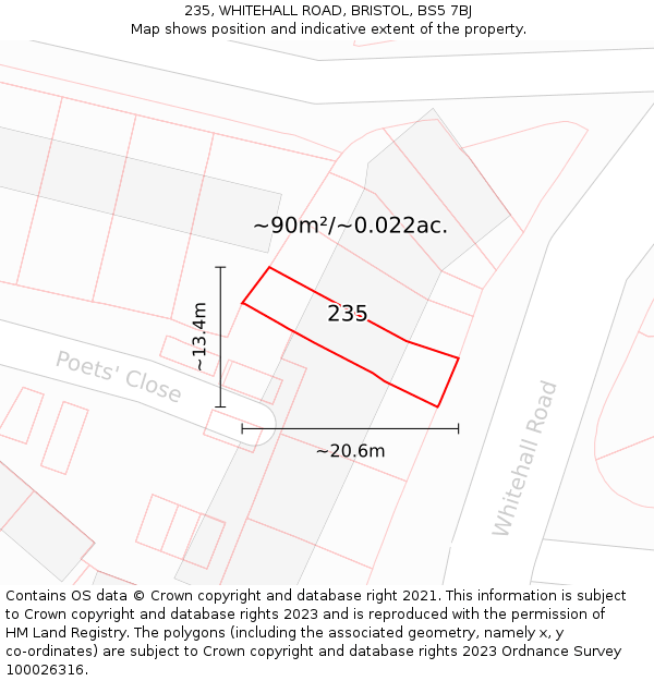 235, WHITEHALL ROAD, BRISTOL, BS5 7BJ: Plot and title map