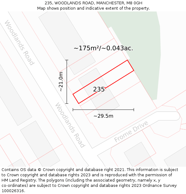 235, WOODLANDS ROAD, MANCHESTER, M8 0GH: Plot and title map