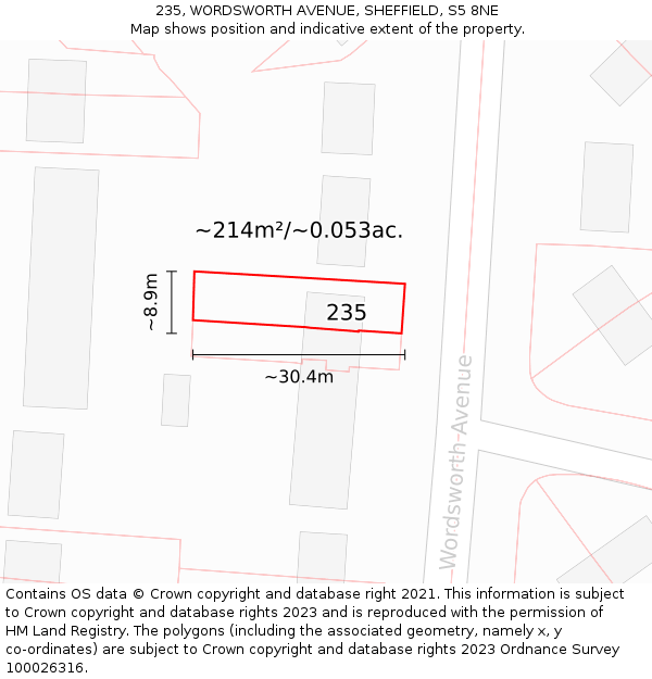 235, WORDSWORTH AVENUE, SHEFFIELD, S5 8NE: Plot and title map