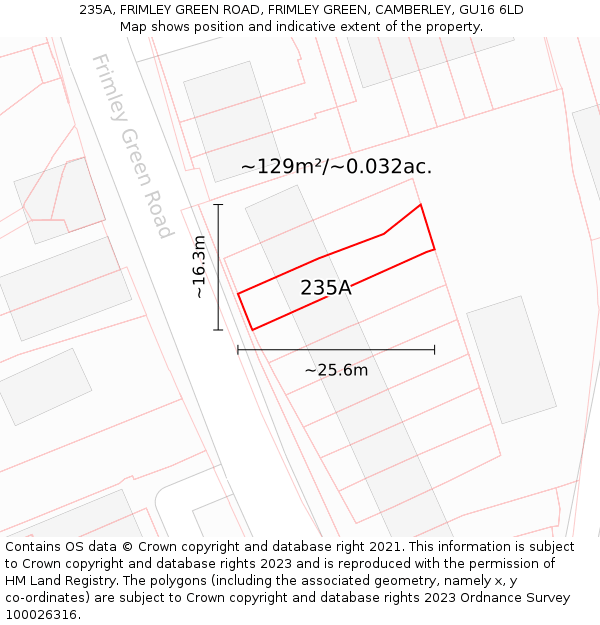 235A, FRIMLEY GREEN ROAD, FRIMLEY GREEN, CAMBERLEY, GU16 6LD: Plot and title map