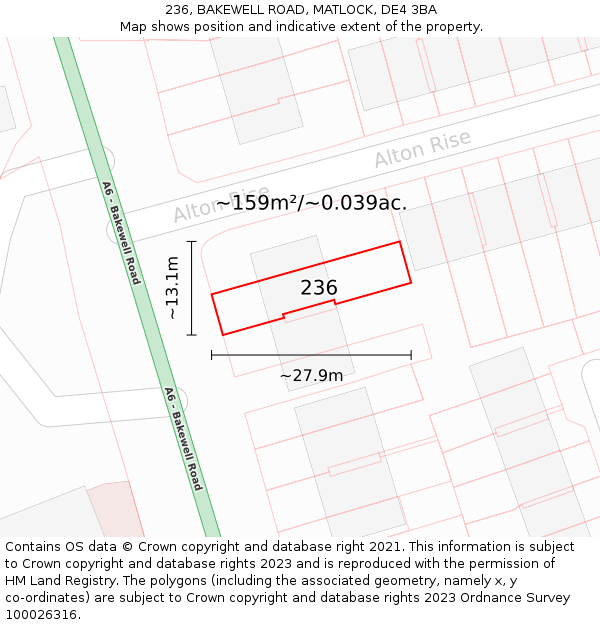 236, BAKEWELL ROAD, MATLOCK, DE4 3BA: Plot and title map