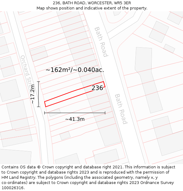 236, BATH ROAD, WORCESTER, WR5 3ER: Plot and title map
