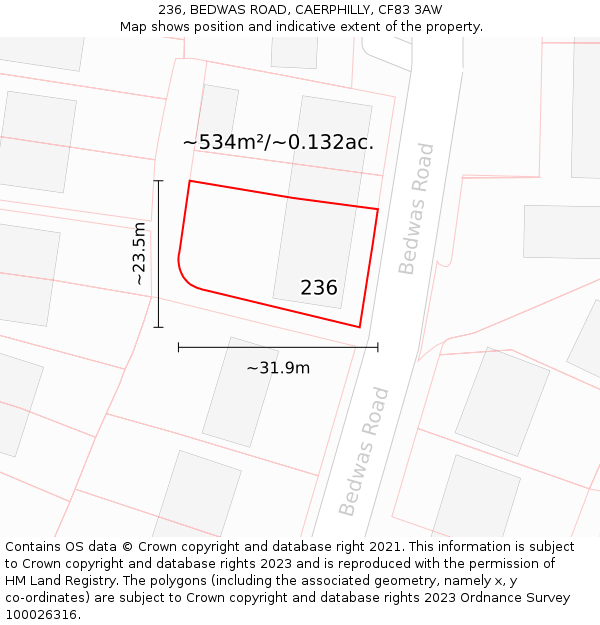 236, BEDWAS ROAD, CAERPHILLY, CF83 3AW: Plot and title map