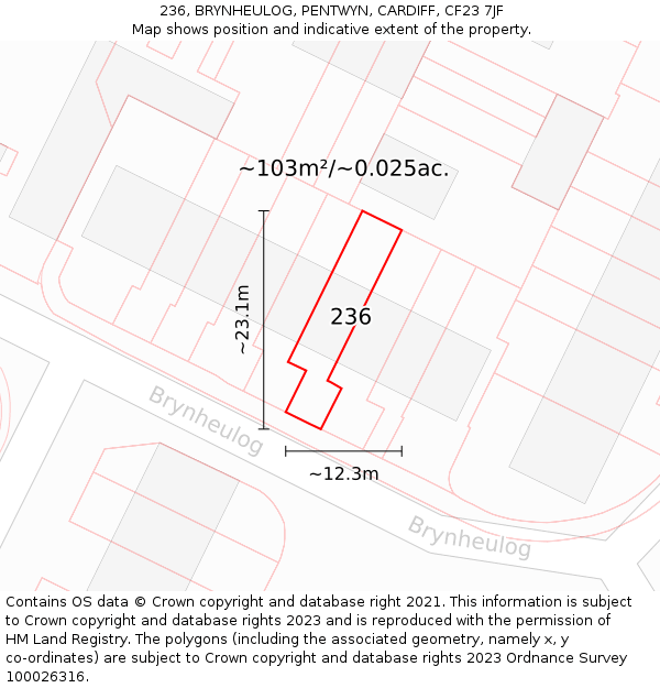 236, BRYNHEULOG, PENTWYN, CARDIFF, CF23 7JF: Plot and title map