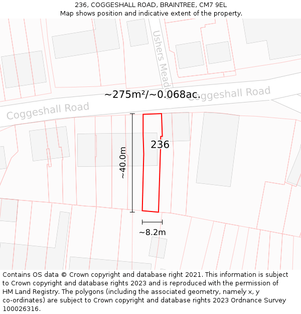 236, COGGESHALL ROAD, BRAINTREE, CM7 9EL: Plot and title map