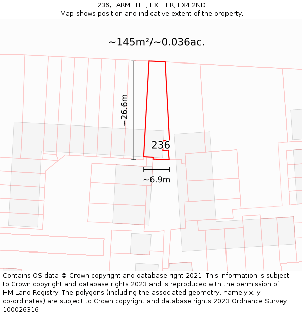 236, FARM HILL, EXETER, EX4 2ND: Plot and title map