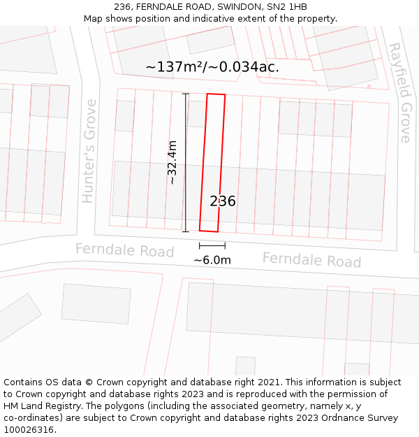 236, FERNDALE ROAD, SWINDON, SN2 1HB: Plot and title map