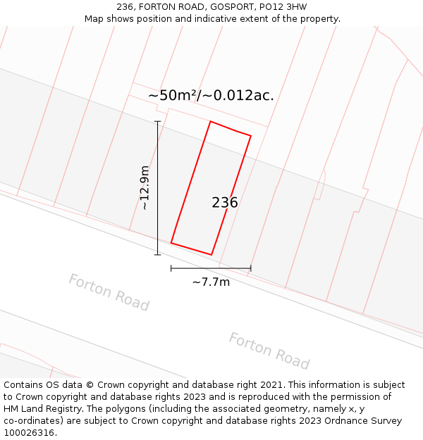 236, FORTON ROAD, GOSPORT, PO12 3HW: Plot and title map
