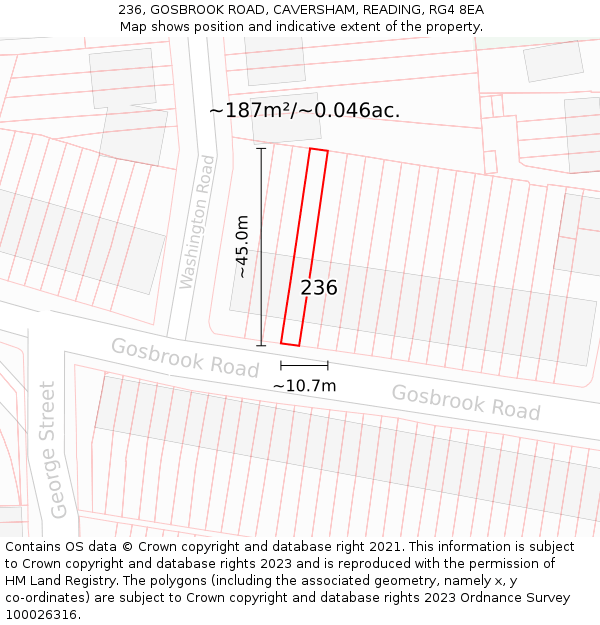 236, GOSBROOK ROAD, CAVERSHAM, READING, RG4 8EA: Plot and title map