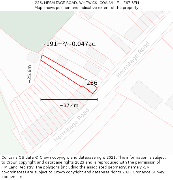 236, HERMITAGE ROAD, WHITWICK, COALVILLE, LE67 5EH: Plot and title map