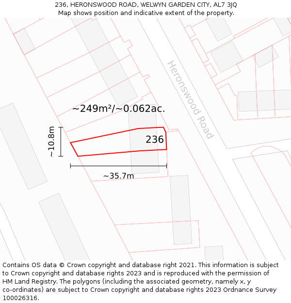 236, HERONSWOOD ROAD, WELWYN GARDEN CITY, AL7 3JQ: Plot and title map