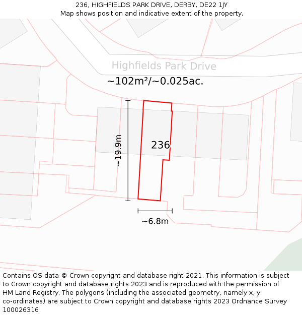 236, HIGHFIELDS PARK DRIVE, DERBY, DE22 1JY: Plot and title map