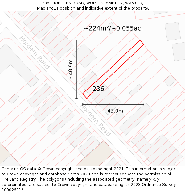 236, HORDERN ROAD, WOLVERHAMPTON, WV6 0HQ: Plot and title map