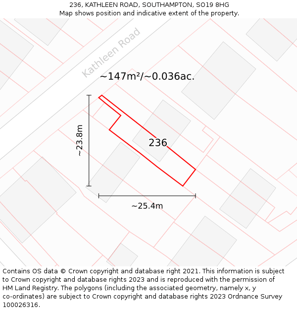 236, KATHLEEN ROAD, SOUTHAMPTON, SO19 8HG: Plot and title map