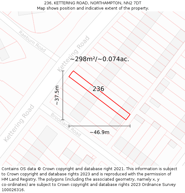236, KETTERING ROAD, NORTHAMPTON, NN2 7DT: Plot and title map