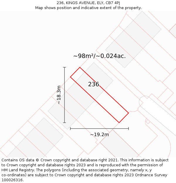 236, KINGS AVENUE, ELY, CB7 4PJ: Plot and title map