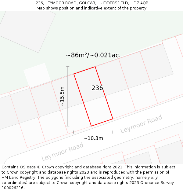 236, LEYMOOR ROAD, GOLCAR, HUDDERSFIELD, HD7 4QP: Plot and title map