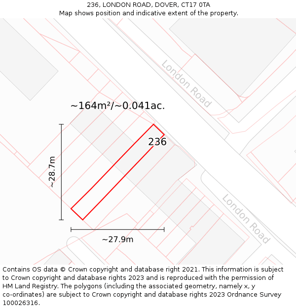 236, LONDON ROAD, DOVER, CT17 0TA: Plot and title map