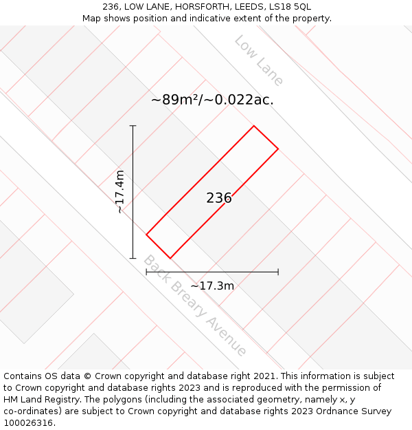 236, LOW LANE, HORSFORTH, LEEDS, LS18 5QL: Plot and title map