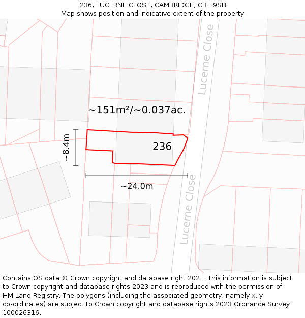 236, LUCERNE CLOSE, CAMBRIDGE, CB1 9SB: Plot and title map