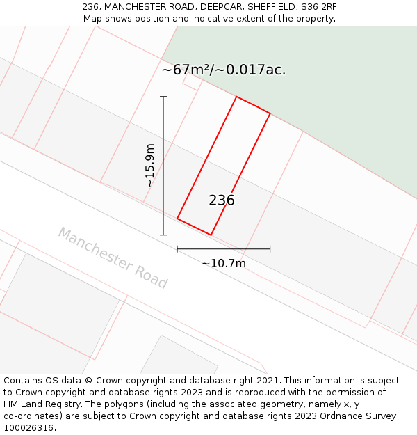 236, MANCHESTER ROAD, DEEPCAR, SHEFFIELD, S36 2RF: Plot and title map