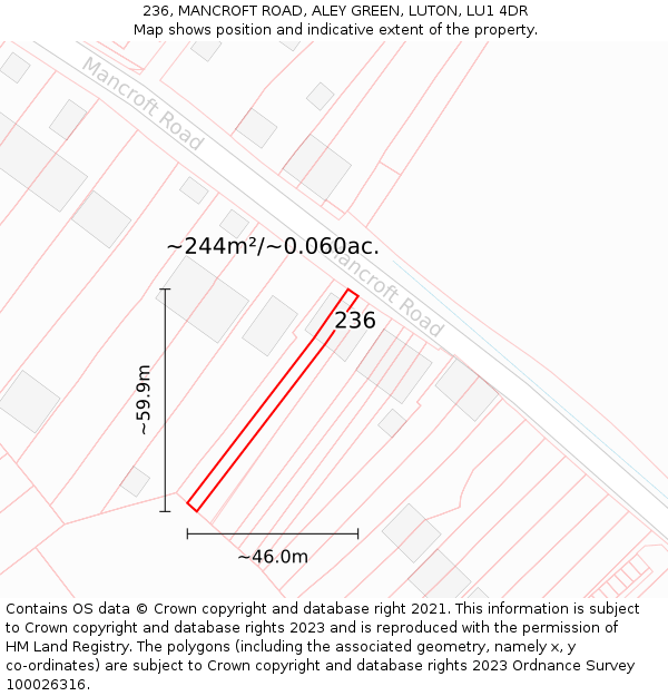 236, MANCROFT ROAD, ALEY GREEN, LUTON, LU1 4DR: Plot and title map