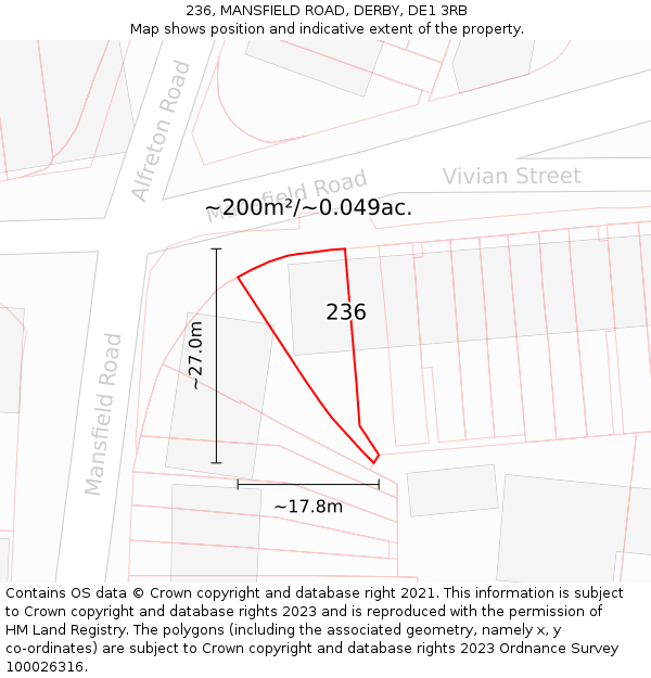 236, MANSFIELD ROAD, DERBY, DE1 3RB: Plot and title map