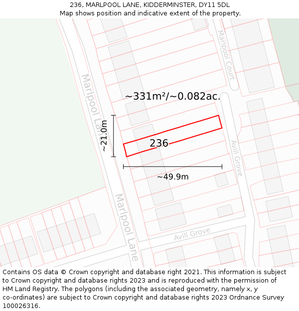 236, MARLPOOL LANE, KIDDERMINSTER, DY11 5DL: Plot and title map