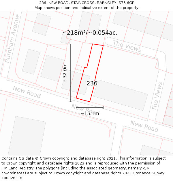 236, NEW ROAD, STAINCROSS, BARNSLEY, S75 6GP: Plot and title map