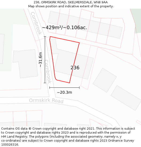 236, ORMSKIRK ROAD, SKELMERSDALE, WN8 9AA: Plot and title map
