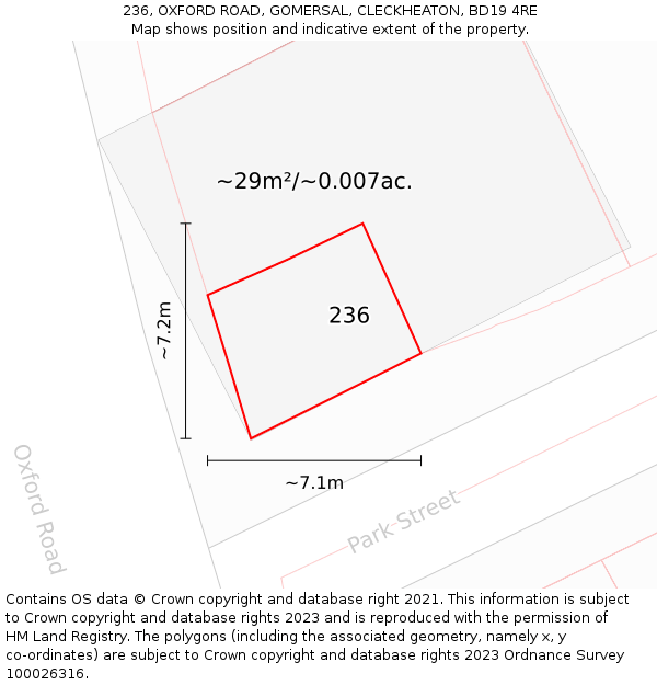 236, OXFORD ROAD, GOMERSAL, CLECKHEATON, BD19 4RE: Plot and title map
