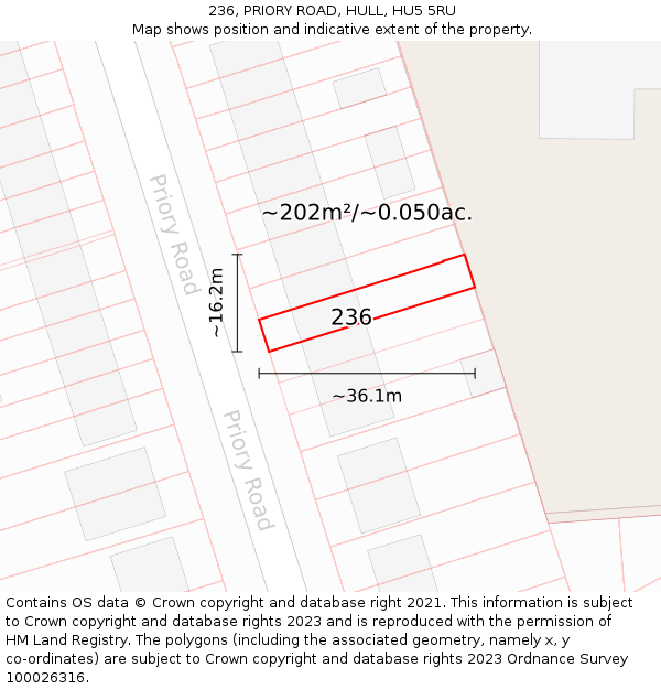 236, PRIORY ROAD, HULL, HU5 5RU: Plot and title map