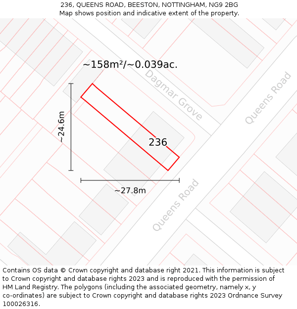 236, QUEENS ROAD, BEESTON, NOTTINGHAM, NG9 2BG: Plot and title map