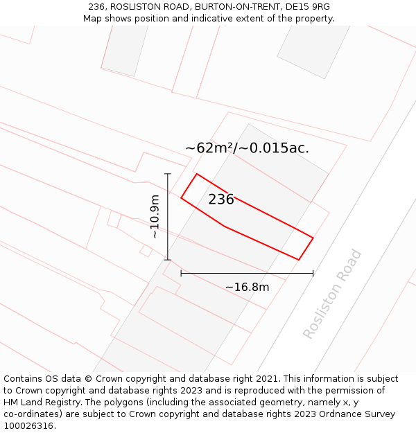 236, ROSLISTON ROAD, BURTON-ON-TRENT, DE15 9RG: Plot and title map