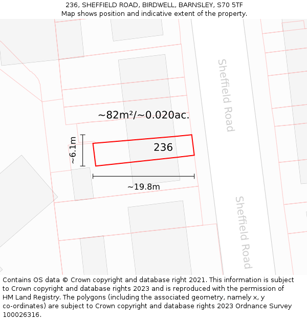 236, SHEFFIELD ROAD, BIRDWELL, BARNSLEY, S70 5TF: Plot and title map