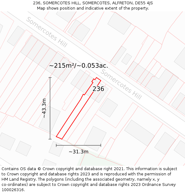 236, SOMERCOTES HILL, SOMERCOTES, ALFRETON, DE55 4JS: Plot and title map