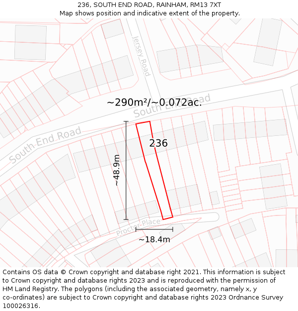 236, SOUTH END ROAD, RAINHAM, RM13 7XT: Plot and title map