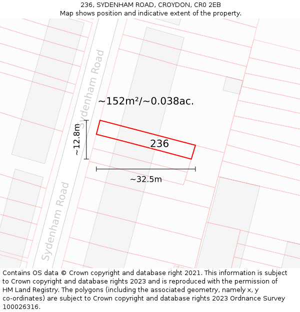 236, SYDENHAM ROAD, CROYDON, CR0 2EB: Plot and title map