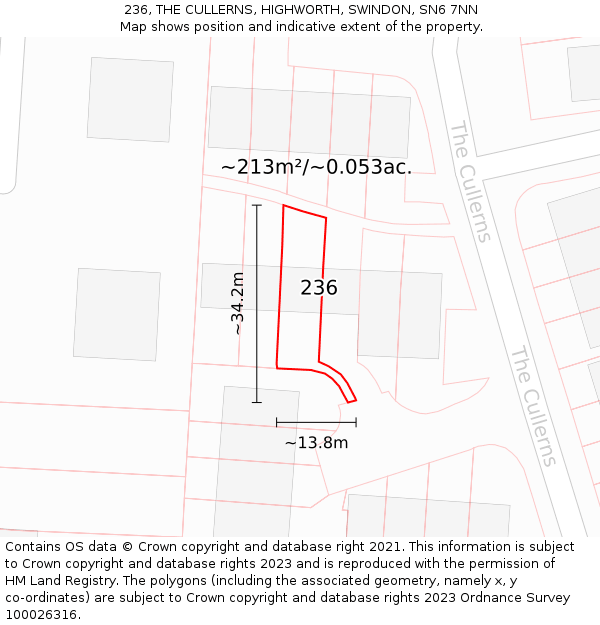 236, THE CULLERNS, HIGHWORTH, SWINDON, SN6 7NN: Plot and title map