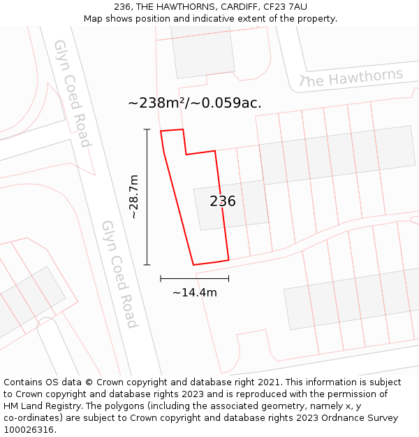 236, THE HAWTHORNS, CARDIFF, CF23 7AU: Plot and title map