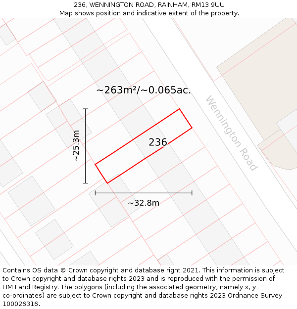 236, WENNINGTON ROAD, RAINHAM, RM13 9UU: Plot and title map