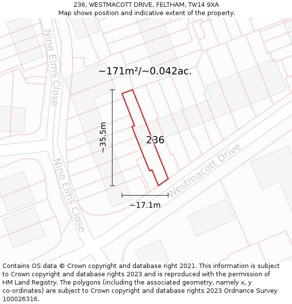 236, WESTMACOTT DRIVE, FELTHAM, TW14 9XA: Plot and title map