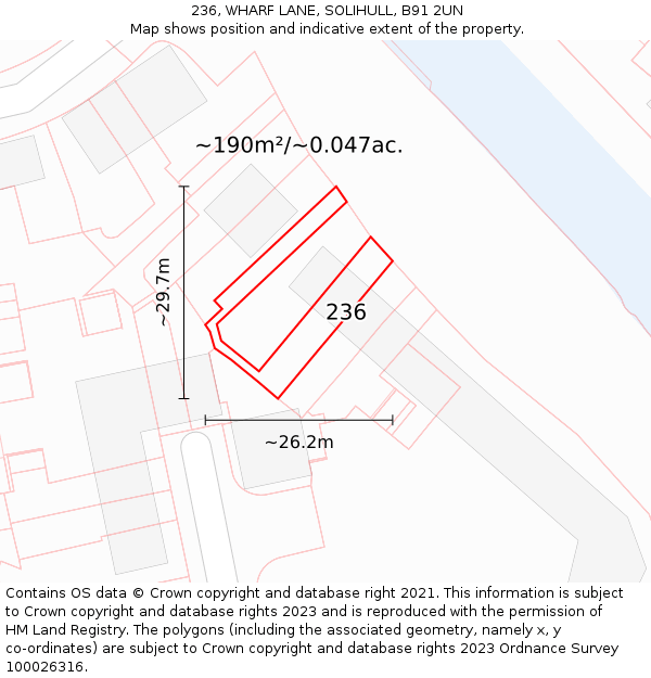 236, WHARF LANE, SOLIHULL, B91 2UN: Plot and title map