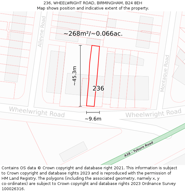 236, WHEELWRIGHT ROAD, BIRMINGHAM, B24 8EH: Plot and title map